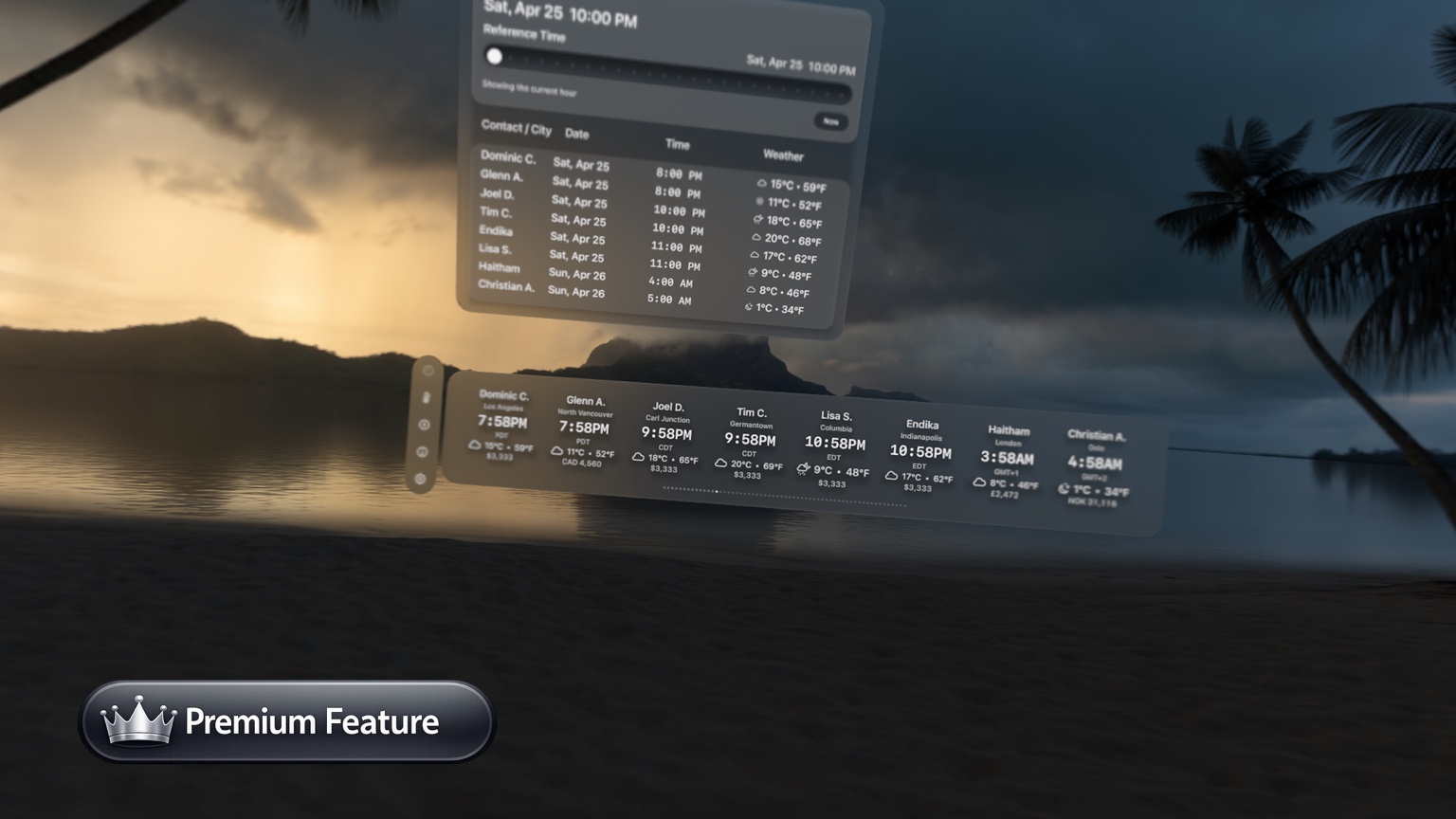 Submerged World Clock showing additional weather and clock details.